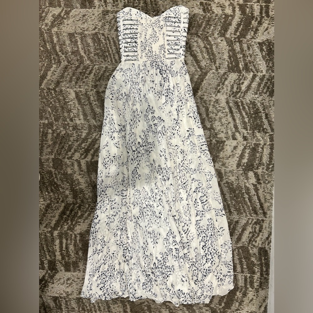 Parker white black abstract print strapless bustier dress gown long NWT XS